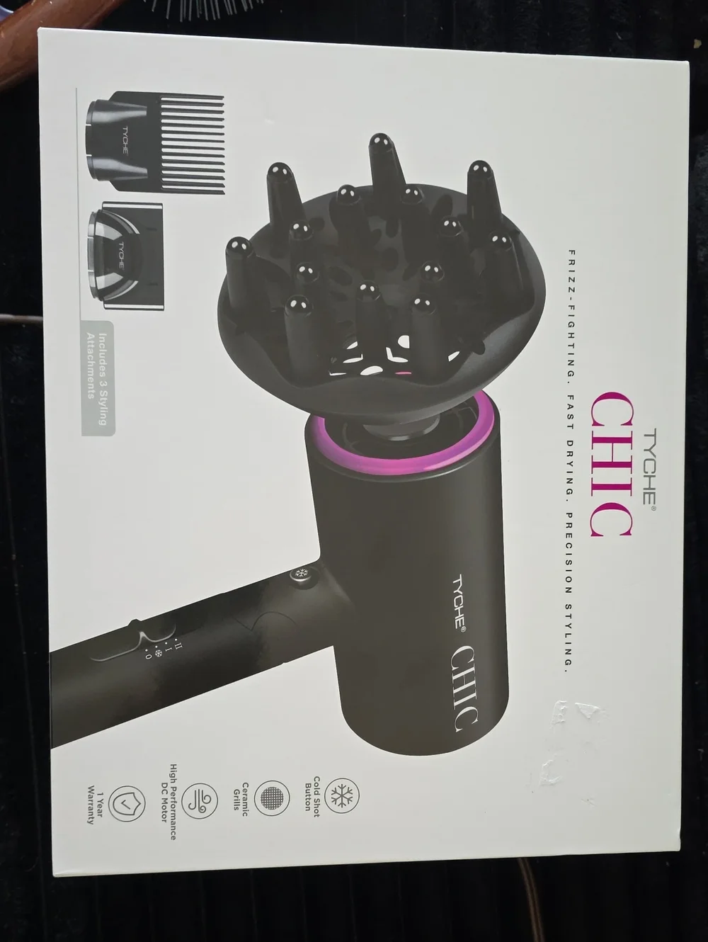 Tyche CHIC Compact Hair Dryer in Black with Purple Accent